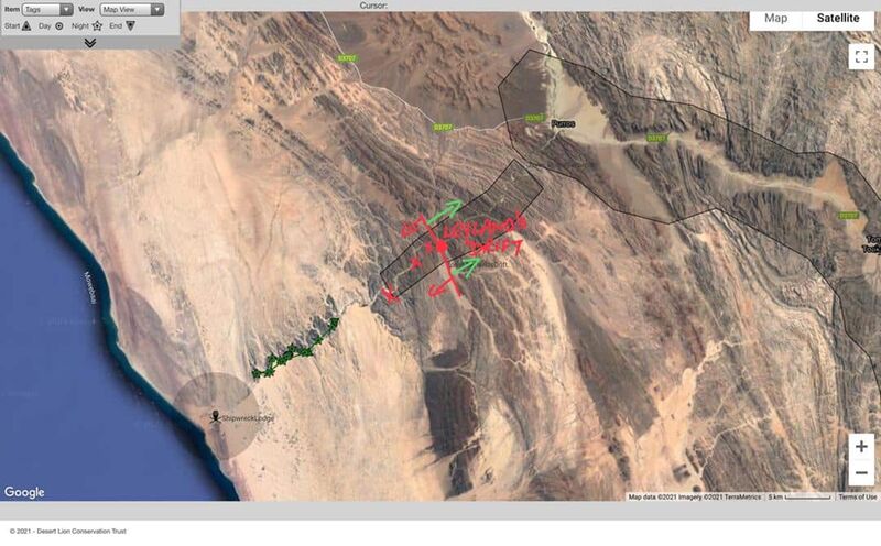 Schematic layout of geofencing used to generate automated alerts of lion movements